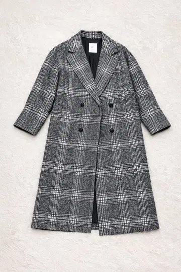 1er arrondissement 울 롱 체크 체스터 코트