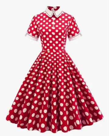 빨간색 도트 무늬 A라인 원피스 미니 코스프레 분장