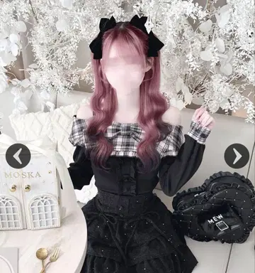 허니뮤우 체크 빅 리본 오프숄더 상의 XS