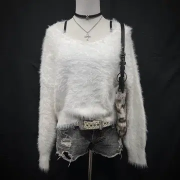 헤이세이 갸루 y2k 그런지 샤기 니트 공주 갸루 크롭 기장