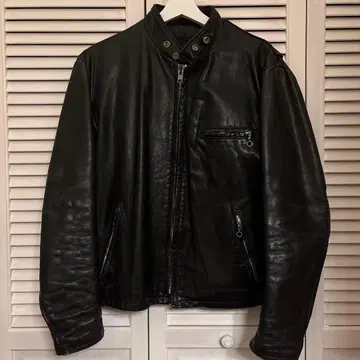 Schott 블랙 가죽 싱글 라이더 자켓