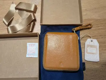 카멜 가죽 접이식 지갑