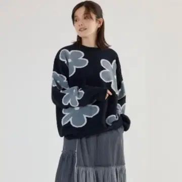 [ 새상품급 ] 로데오 크라운 와이드 보울 플라워 몰 니트탑 블랙