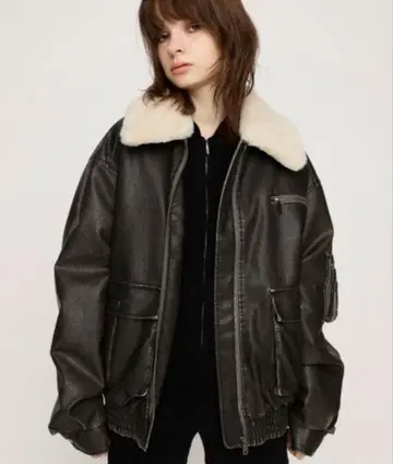 SLY 아우터 빈티지 인조 가죽 숏 블루종