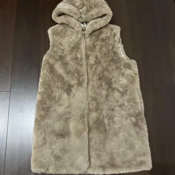 BARNEYS NEW YORK 롱 후디드 인조 모피 베스트 지레 F