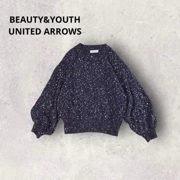 뷰티&유스 풀오버 니트 스팽글 루즈핏 긴팔 티셔츠