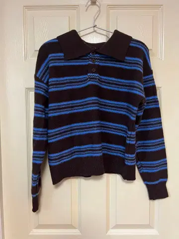 브라운/블루 스트라이프 피케 셔츠