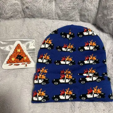 HUF 순찰차 패턴 니트 모자 파랑 HUF 스티커