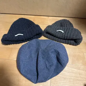 kinema 니트 모자 그레이&브라운 베레모 그레이