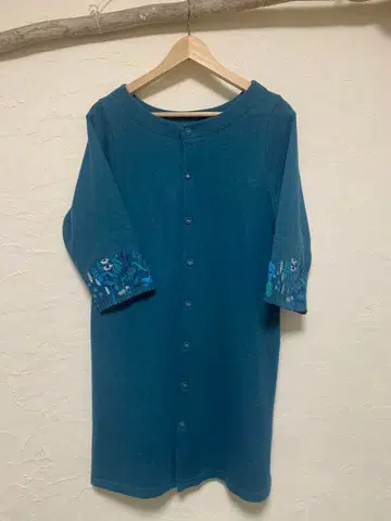 그라니프 원피스 튜닉 파랑 플라워 자수 7부 소매