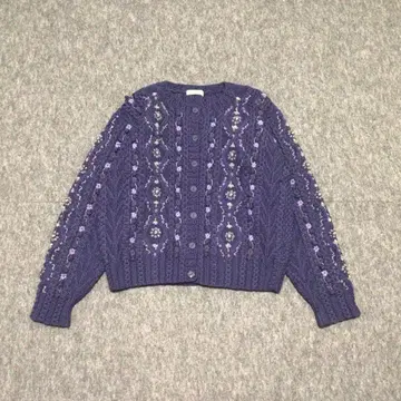 90s vintage 가디건 꽃무늬 자수 퍼플 울 여성용 L