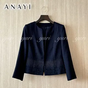 [ 1121 ] 아나이 샤이니 도비 레이스 크루넥 자켓 다크 네이비 34