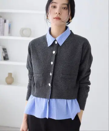 셔츠 레이어드 스타일 메탈 버튼 가디건