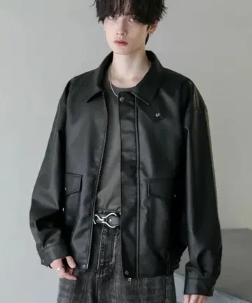 빈티지 가공 PU 가죽 A-2 숏 블루종 / 아스트로노미