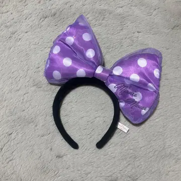 미니 마우스풍 보라색 도트 리본 머리띠