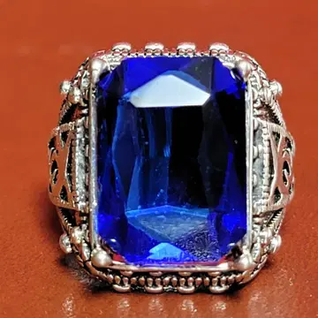 빈티지 블루 장식 조각 카보숑컷 반지 밀리터리 20호