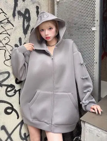 Darich 리본 지퍼 후드티 그레이
