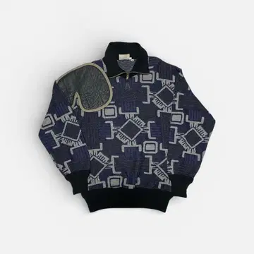 90s GIANFRANCO FERRE 가죽 패치 패턴 니트 남성용 48