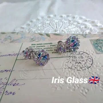 영국제 빈티지 Iris Glass 아이리스 유리 꽃 귀찌