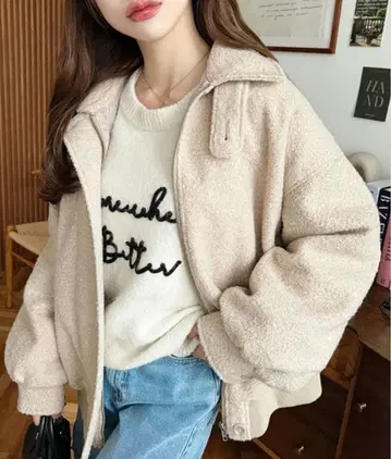 moment+ 링 페이크 울 2way 어레인지 칼라 블루종 M 사이즈