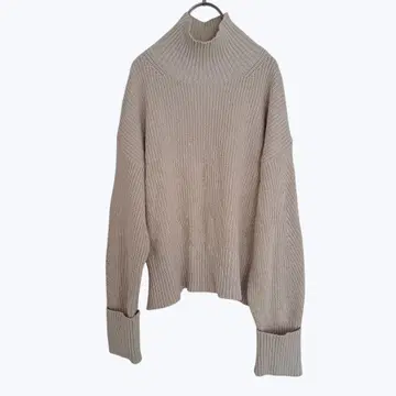 포씨 하이넥 리브 절개 니트 스웨터 베이지