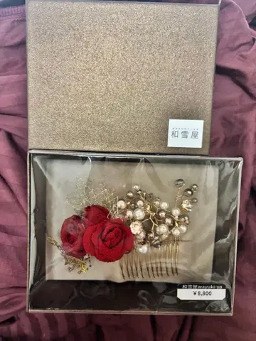 일본 의류 머리 장식 빨간 장미와 펄