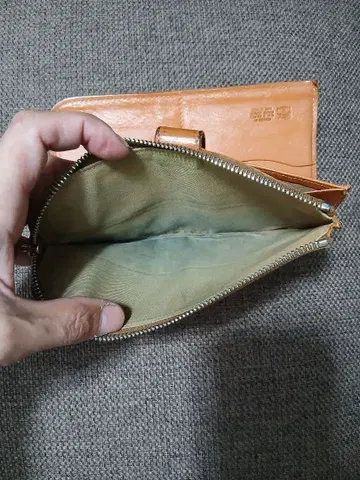 가죽 장지갑 오렌지 카드 포켓 6개