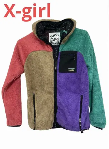 X-girl 컬러풀 플리스 자켓 후드 부착 사이즈 1 엑스걸 완판템