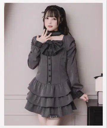 pium 피움 프론트 리본 초커 티어드 미니 원피스