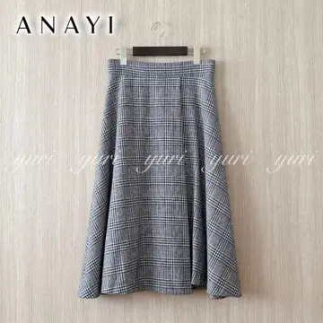 [ 1114 ] 아나이 울 글렌체크 스커트 화이트 블랙 38