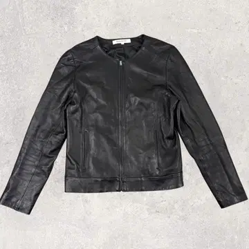 내추럴 뷰티 베이직 램 가죽 노카라 자켓 L 블랙