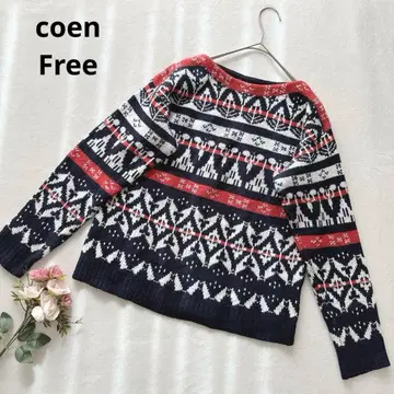 코엔 coen 노르딕 무늬 긴팔 니트 스웨터 울 혼방 네이비 계열