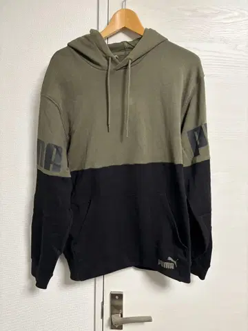 PUMA 후드 부착 후드티 L 올리브/블랙