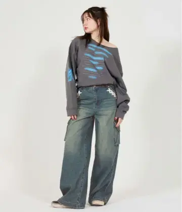 TINA:JOJUN 허리 리본 데님 팬츠