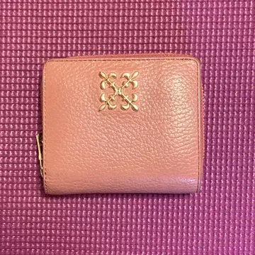 러셋 핑크 가죽 이단 접이식 지갑