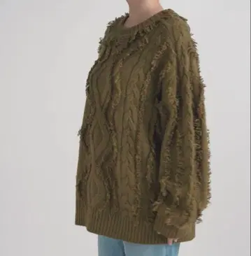 LEPSIM 케이블 프린지 니트 카키