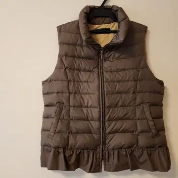 다운 90% 밑단 프릴 브라운 다운 베스트 에스피에 루즈한 사이즈