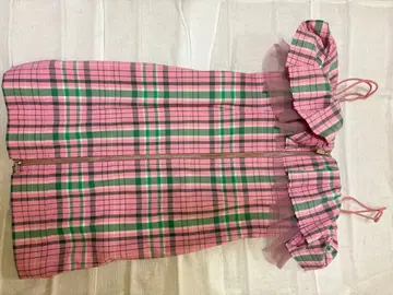 MAISON SPECIAL 프릴 장식 핑크 체크 슬리브리스 원피스