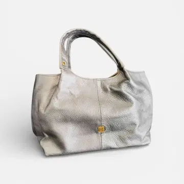 efffy 실버 천연 가죽 핸드백