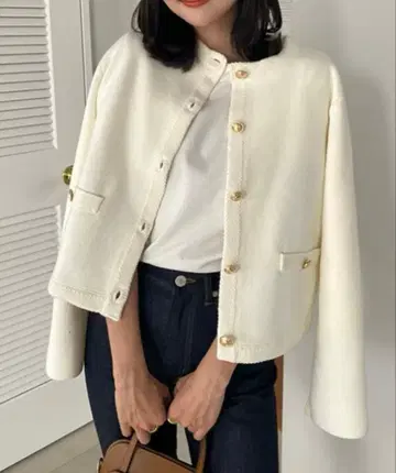 [ anuans ] 오리지널 버튼 노카라 니트 자켓