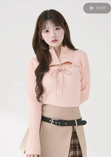 darich 스티치 리본 오픈 니트탑