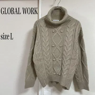GLOBAL WORK 케이블 짜임 터틀넥 스웨터 L 사이즈 베이지