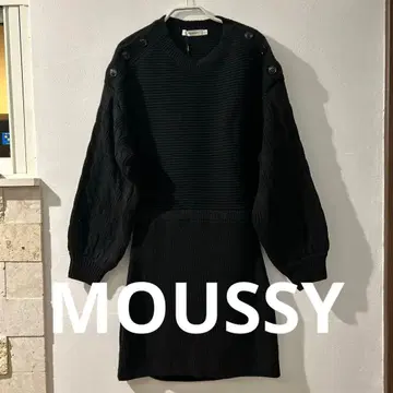 미사용 새상품 택 포함 MOUSSY 블랙 긴팔 니트 원피스 프리 사이즈