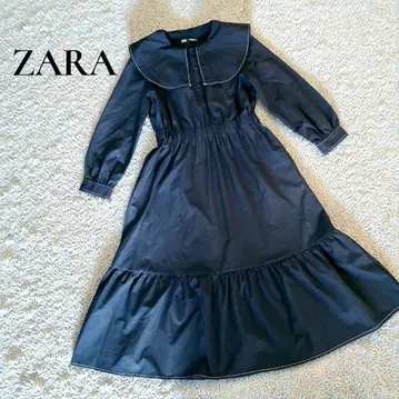 ZARA 세일러 카라 티어드 롱 원피스 화이트 스티치