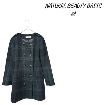 NATURAL BEAUTY BASIC 그린 체크 무늬 코트 M