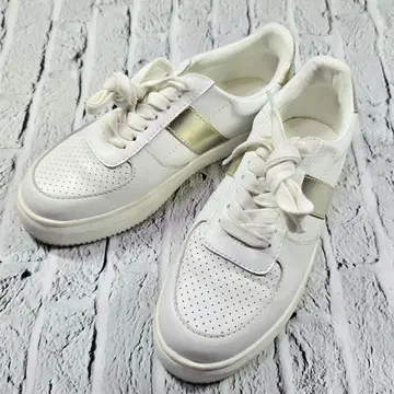 EVOL metoka 화이트 가죽 스니커즈 메탈릭 스트라이프