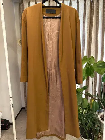 Liesse 카멜 롱 코트 허리 리본 포함