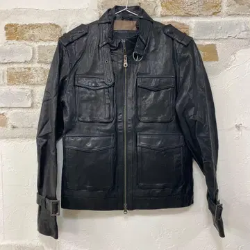 새상품급 천연 가죽 블랙 가죽 자켓 밀리터리 스타일 M