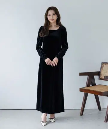 SENEE 벨로아 리본 원피스 블랙 S