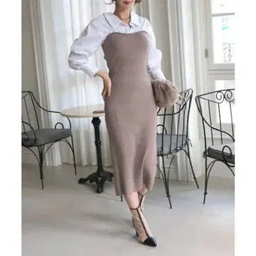 새상품급 ROYAL PARTY 셔츠 도킹 니트 원피스